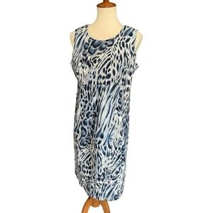Courtenay Leopard Sheath Dress Blue Size 12 Sleeveless NWT